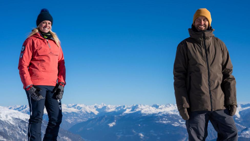 Chemmy Alcott and Ed Leigh on Ski Sunday in 2021
