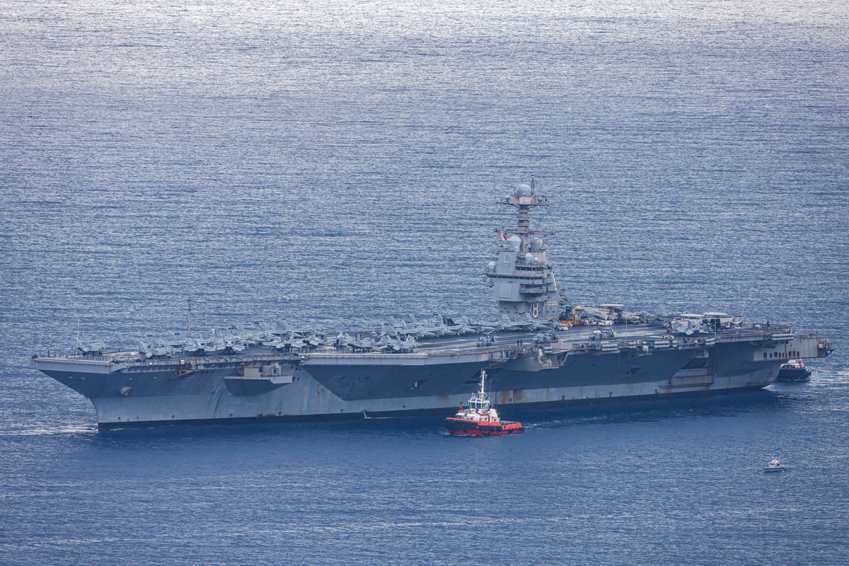 The world's largest aircraft carrier, the USS Gerald R Ford, arrived at Souda Bay naval base on the Greek island of Crete on 23 March 2026.