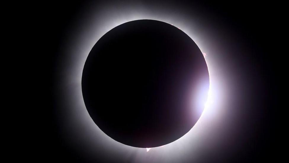 The Moon passes in front of the Sun during a solar eclipse on April 08, 2024 in Martin Ohio. Millions of people have flocked to areas across North America that are in the