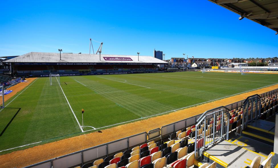 A view of the pitch from one of the stands at Rodney Parade