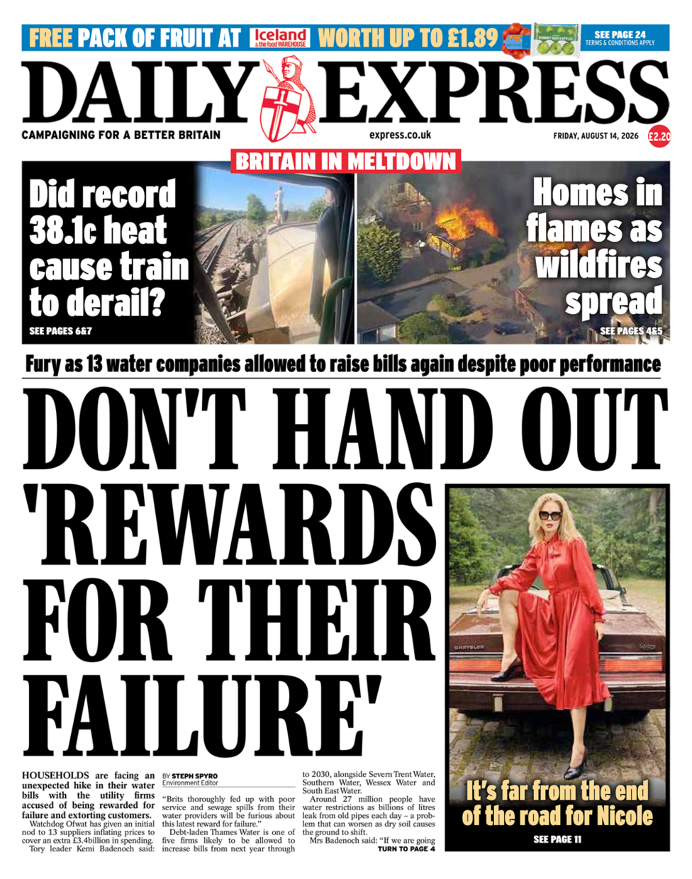 The headline on the front page of the Daily Express reads: