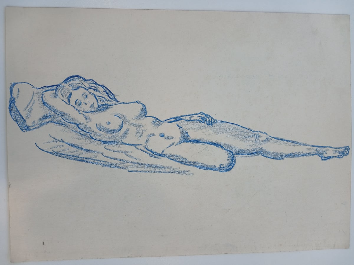 Sketch of naked woman reclining