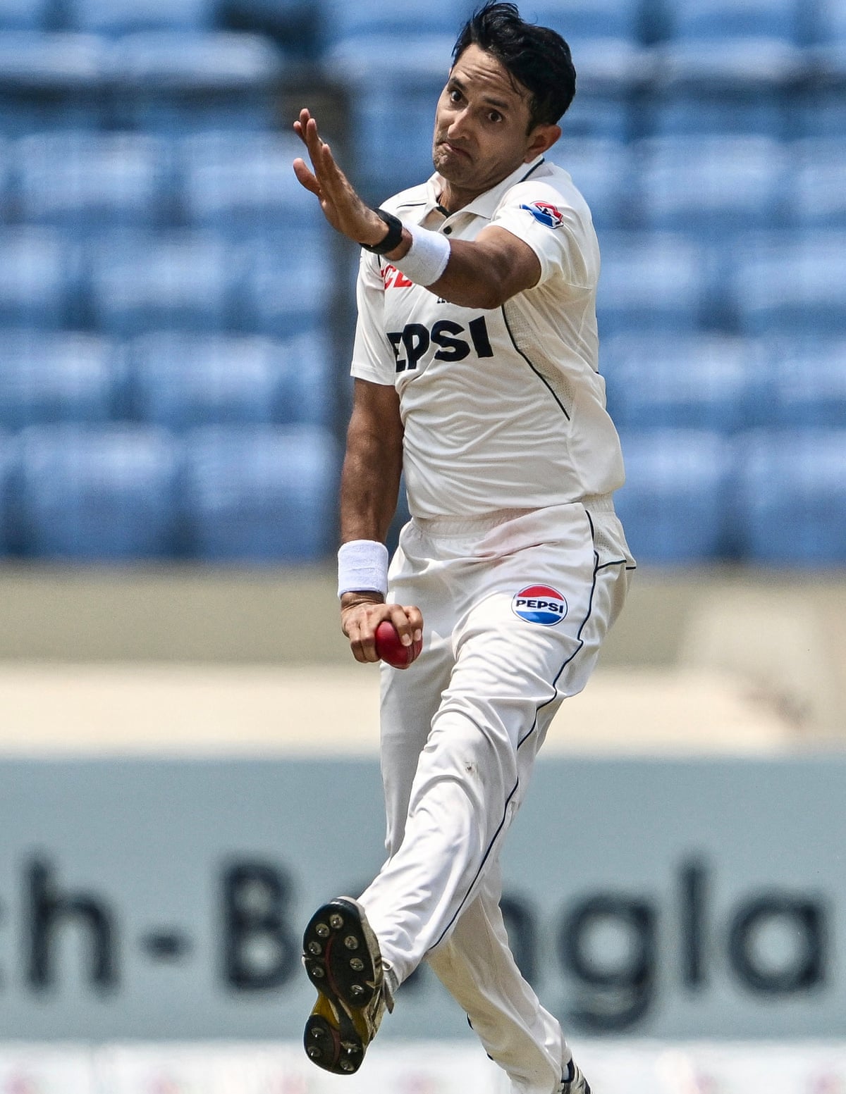 Pakistan’s Mohammad Abbas bowls during the second day of the first test cricket match between Bangladesh and Pakistan in May
