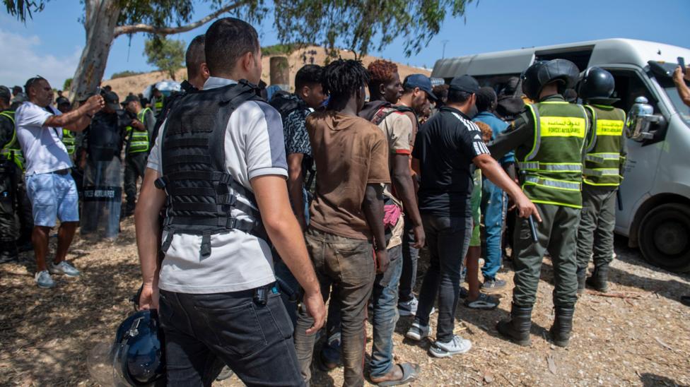 Moroccan security forces arrest migrants near Castillejos, Morocco