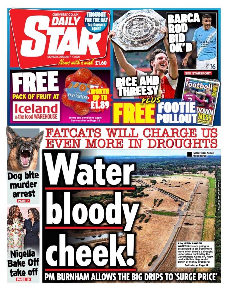 The headline on the front page of the Daily Star reads: