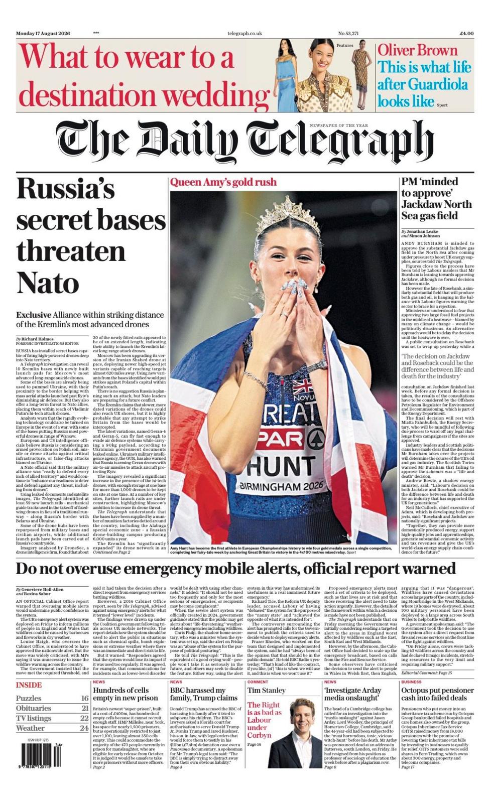 The headline on the front page of the Daily Telegraph reads:
