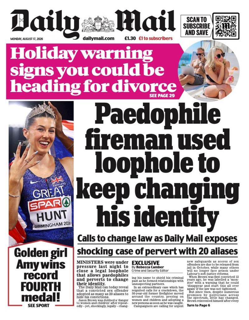 The headline on the front page of the Daily Mail reads: