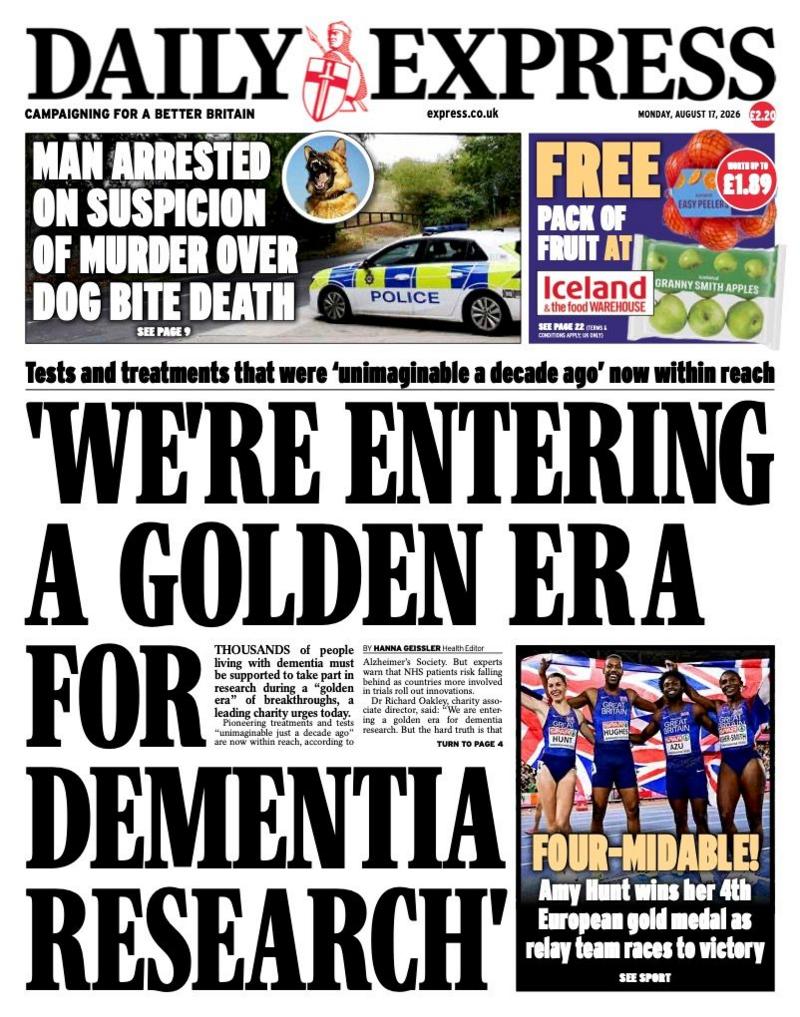 The headline on the front page of the Daily Express reads:
