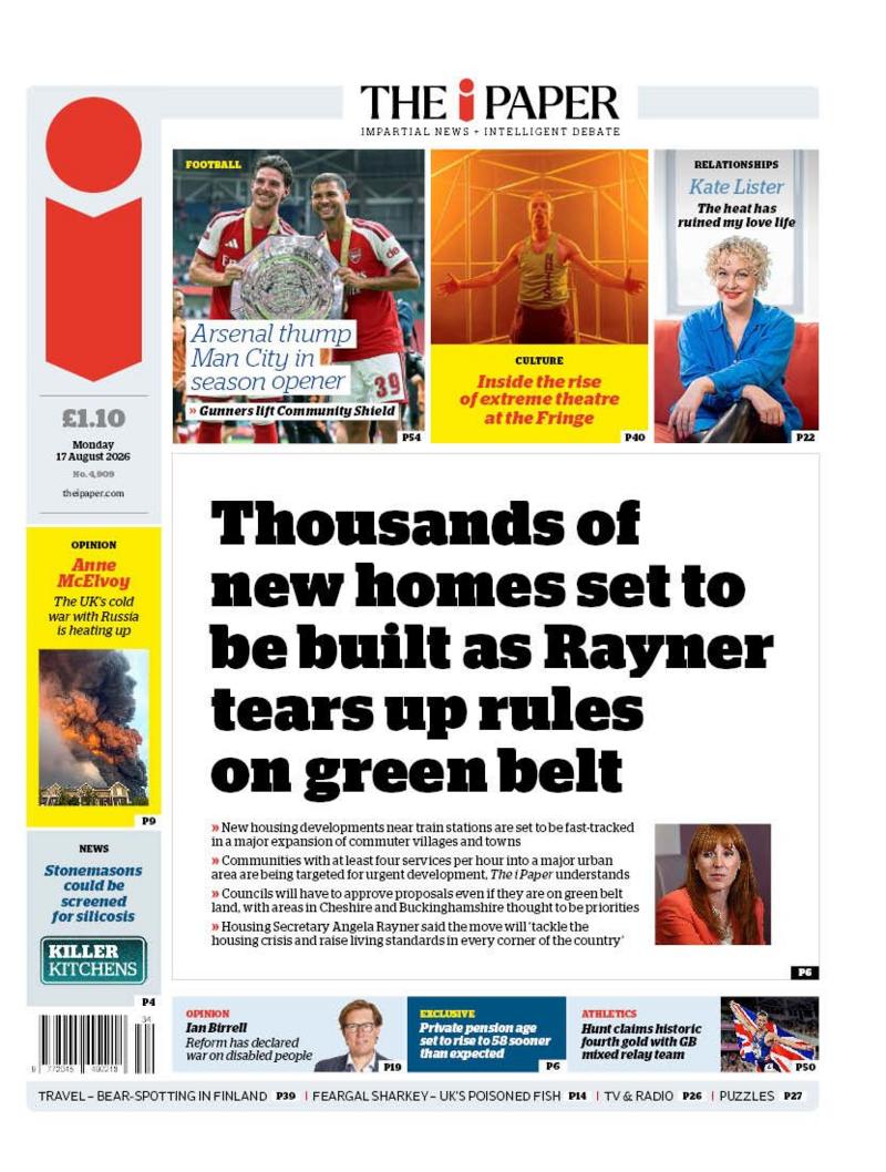 The headline on the front page of the i Paper reads: