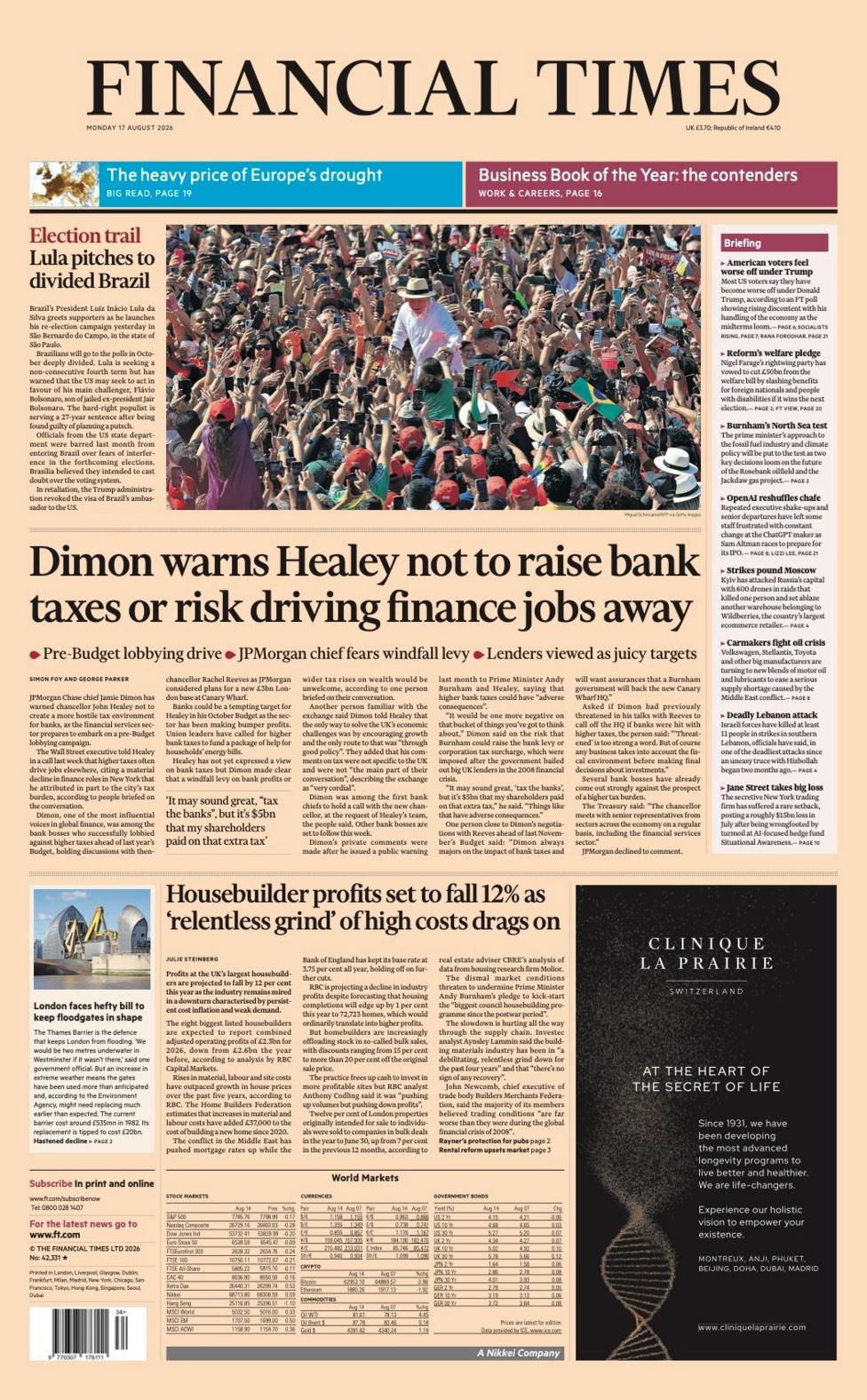 The headline on the front page of the Financial Times reads:
