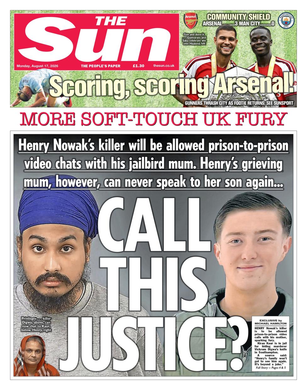 The headline on the front page of the Sun reads: