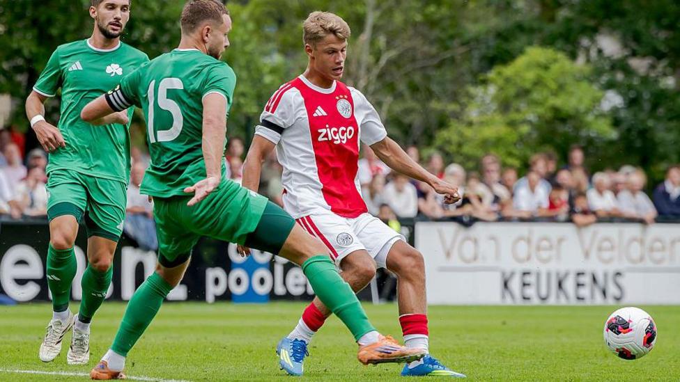 Sean Steur pictured playing in a pre-season game for Ajax against Greek side Panathinaikos this summer, before he joined Newcastle