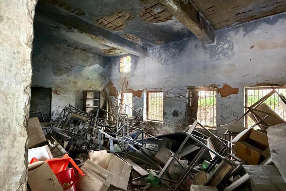Falling plaster from ceiling has forced this school to abandon four of the nine classrooms