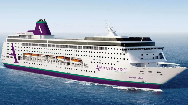 A general view of the MS Ambition taken from Ambassador Cruise Lines