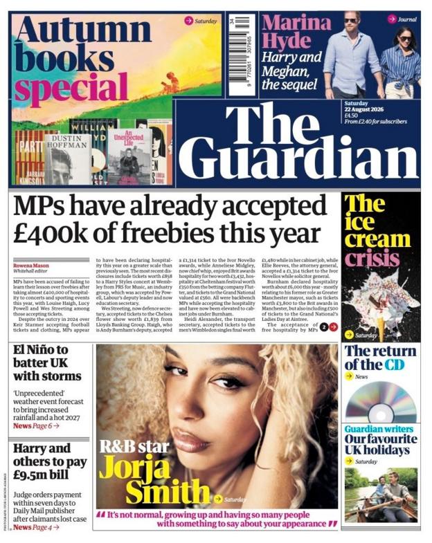 "MPs have already accepted £400k of freebies this year" reads the headline on the front page of .