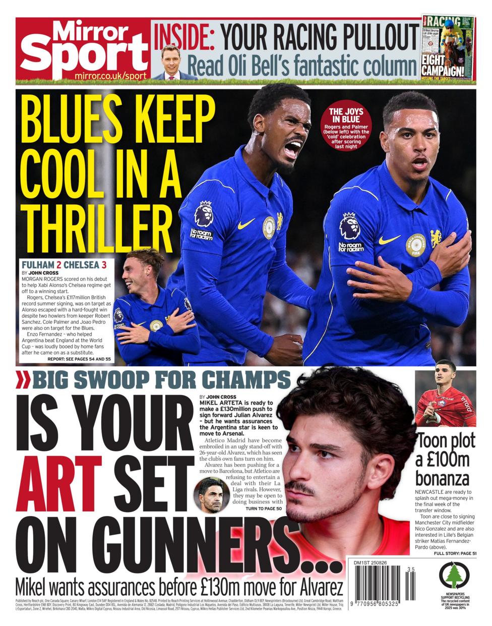 The Sport section of the Mirror newspaper