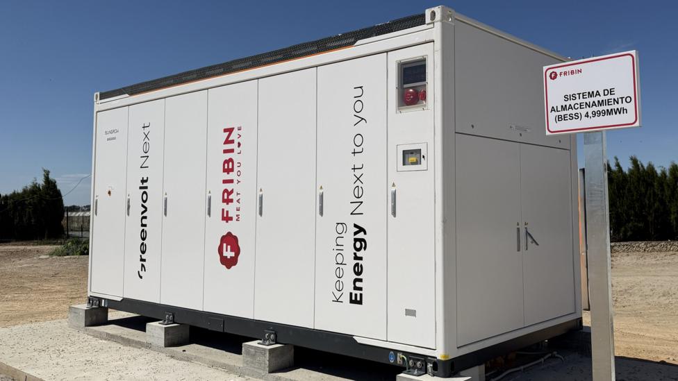 A white box, the size of a large garden shed holds Fibrin's back-up battery supply