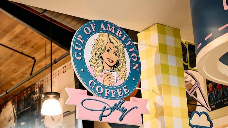 Detail of the signage for Cup of Ambition Coffee inside Dolly's Tennessean Travel Stop in Cornersville, Tennesseee