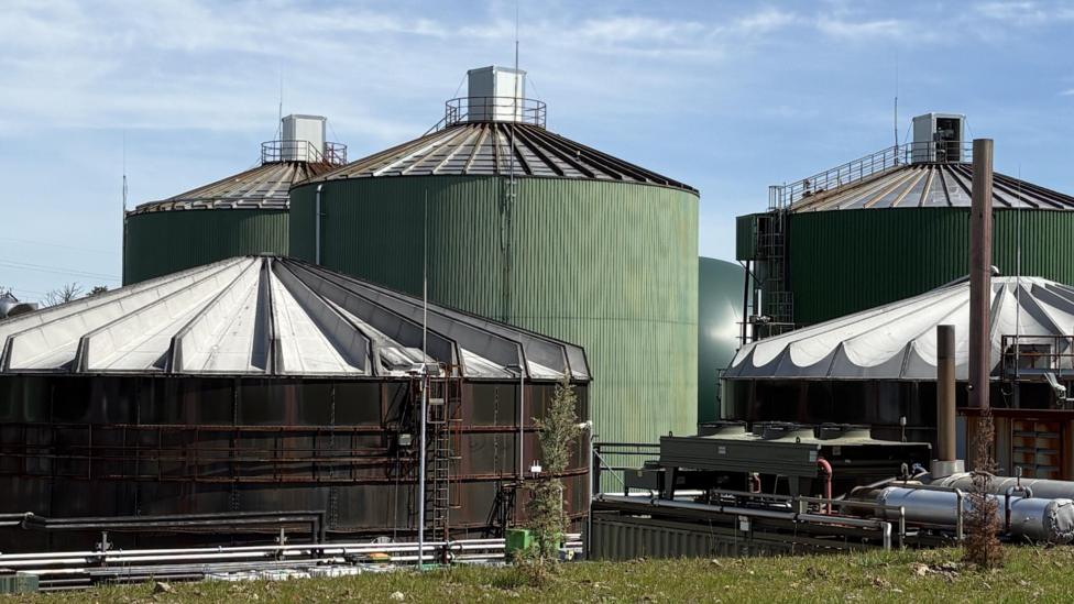 Three large digesters and other silos which make up part of the digester site in Holsworthy