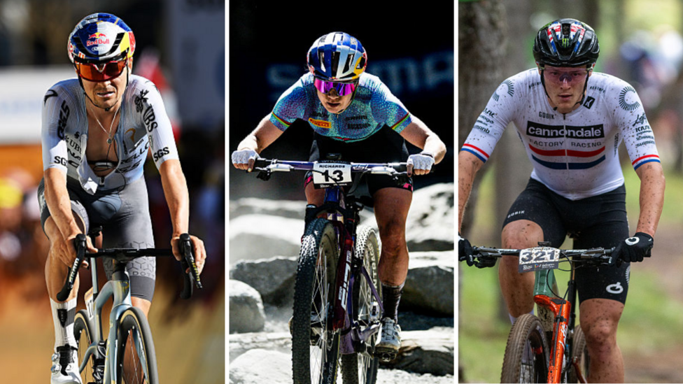 Tom Pidcock (left), Evie Richards (middle) & Charlie Aldridge (right) in action
