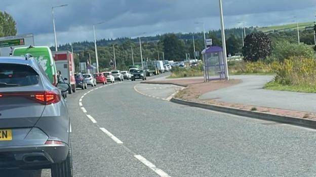 Traffic queued on General Booth Road in Inverness near the Tomnahurich and Torvean swing bridges on 18 August.