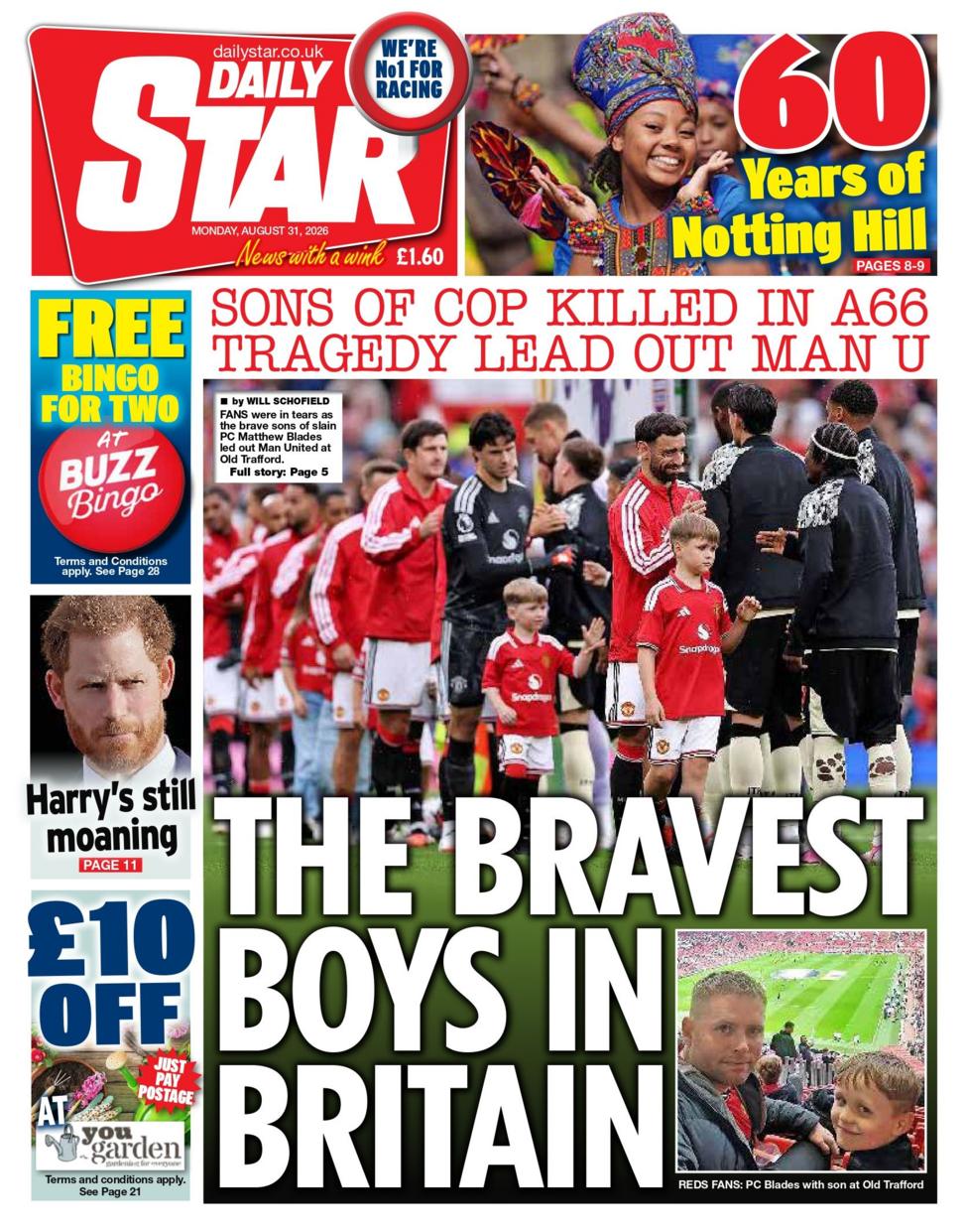 "The bravest boys in Britain," reads the headline on the front page of the Daily Star.