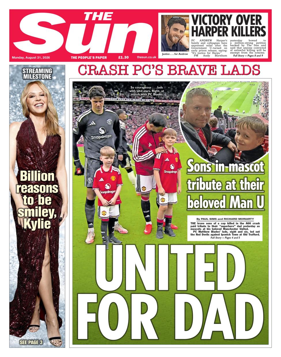 "United for Dad" reads the headline on the front page of the Sun.