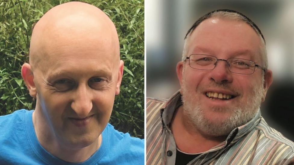 A composite image of photographs of Adrian Daulby, who is wearing a blue T-shirt, and Melvin Cravitz, who is wearing a striped T-shirt. 