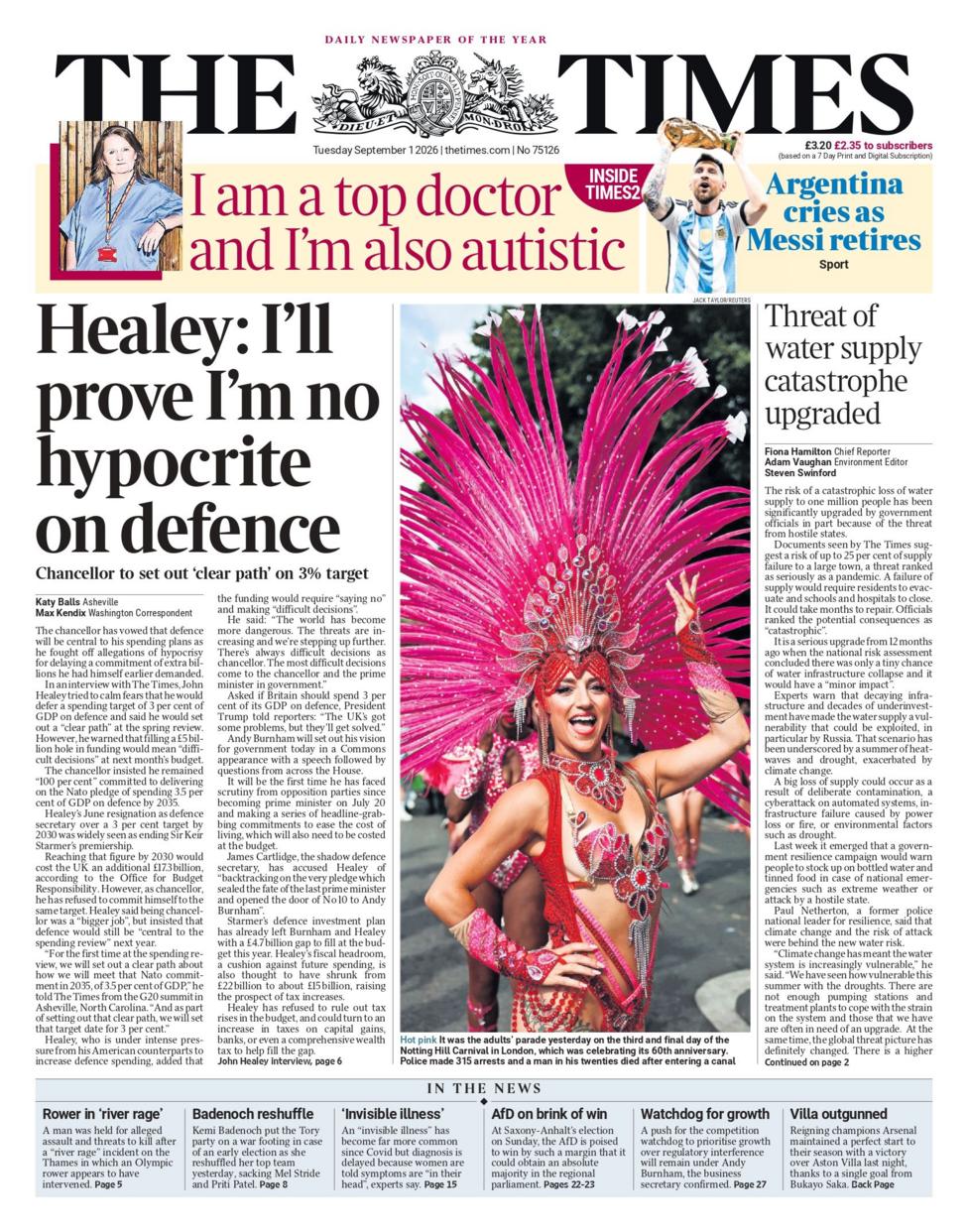 The headline on the front page of the Times reads: "Healey: I'll prove I'm no hypocrite on defence".