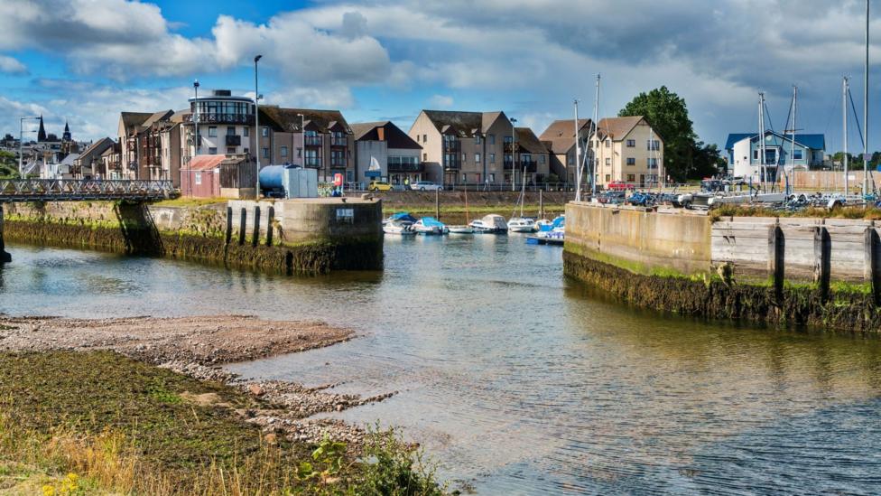 The River Nairn where it flows past Nairn harbour.