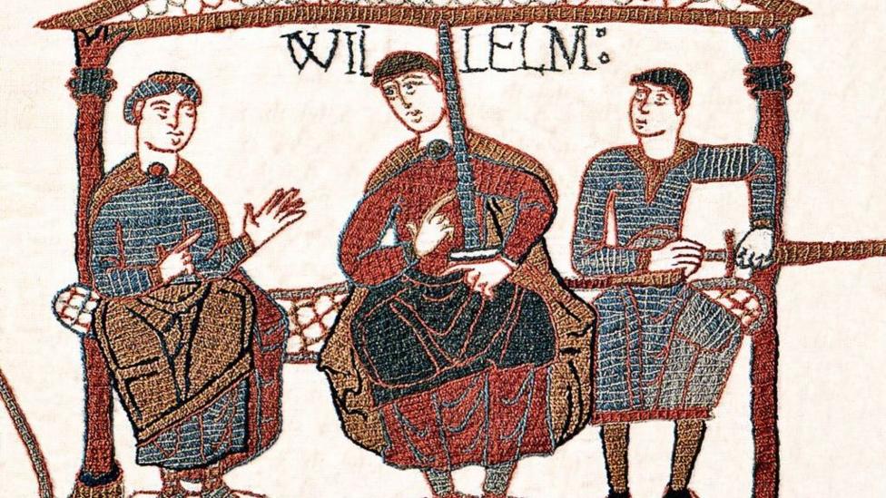 Bayeux Tapestry showing an embroidered image of William, Duke of Normandy