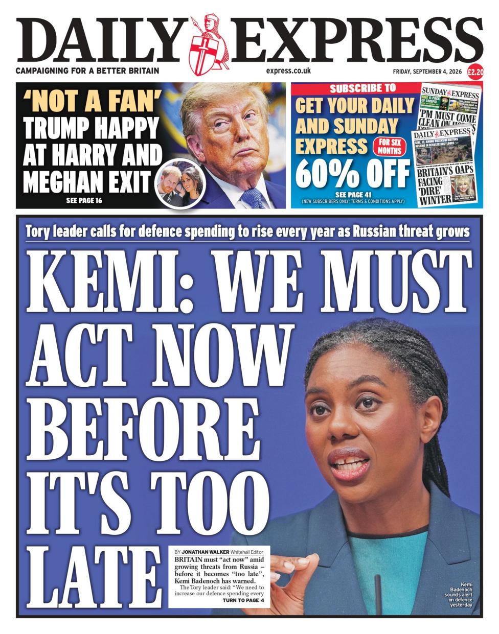 "Kemi: We must act now before it's too late," reads the headline on the front page of the Daily Express. 