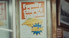 Poster saying Family chippy bundle £55.84 with a picture showing fish and chips