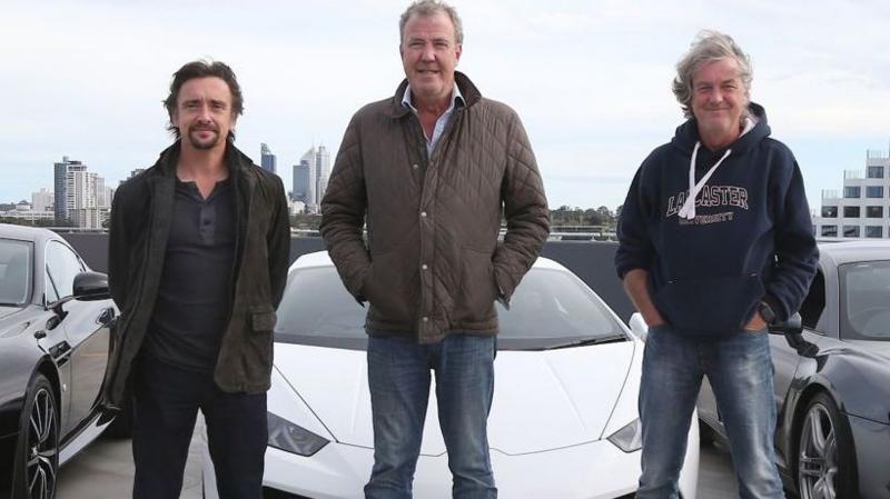 Hammond, left, with Jeremy Clarkson and James May during filming for BBC's Top Gear