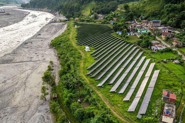 The Nuwakot solar power plant by the flood-hit Trishuli River after catastrophic flooding