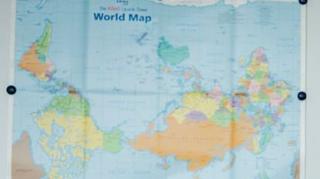 A south-up map of the world. Archive photo