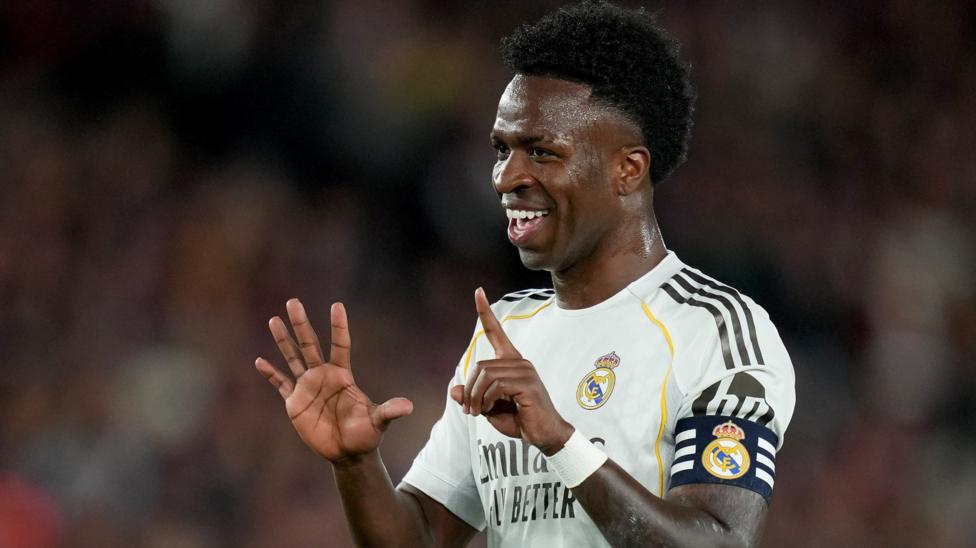 Real Madrid player Vinicius Jr celebrates