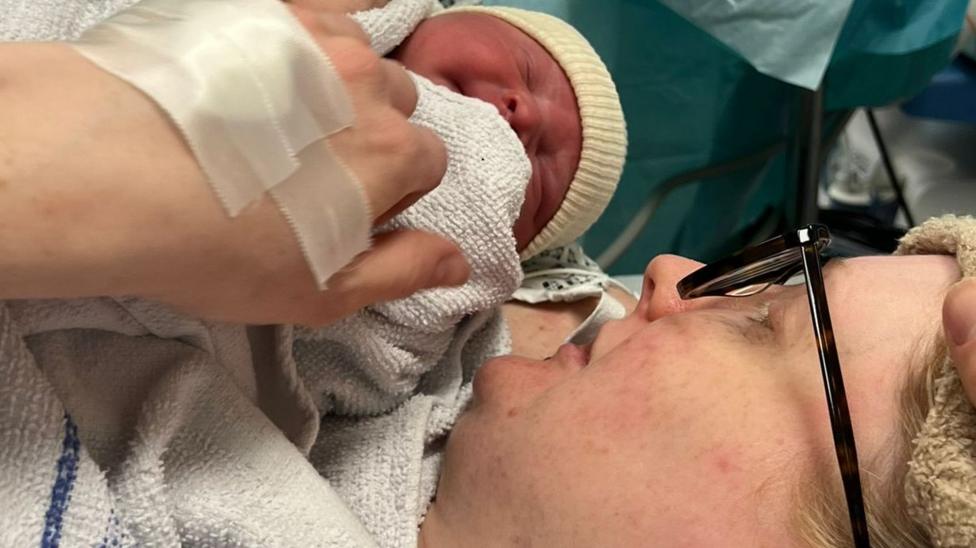 Picture of a mother and baby after giving birth
