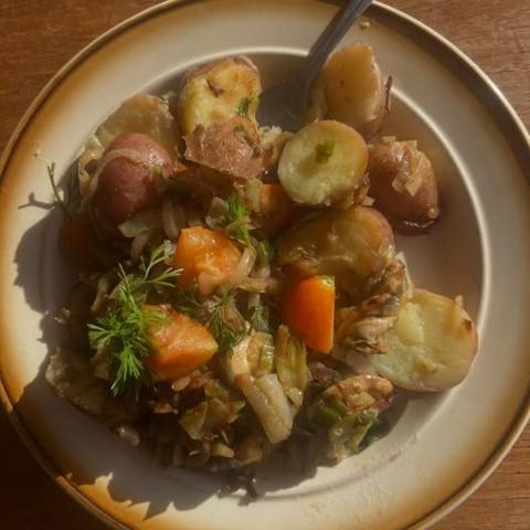A plate of tatties, tomatoes and coriander