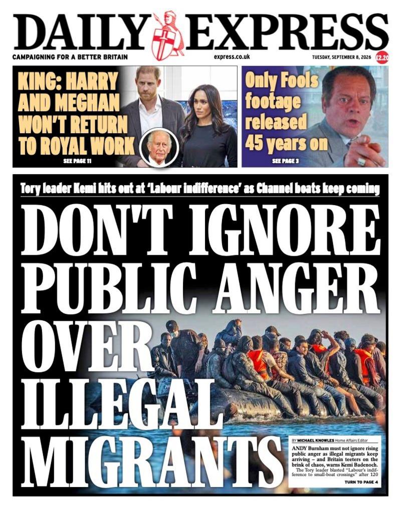 "Don't ignore public anger over illegal migrants" reads the headline on the front page of the Daily Express.