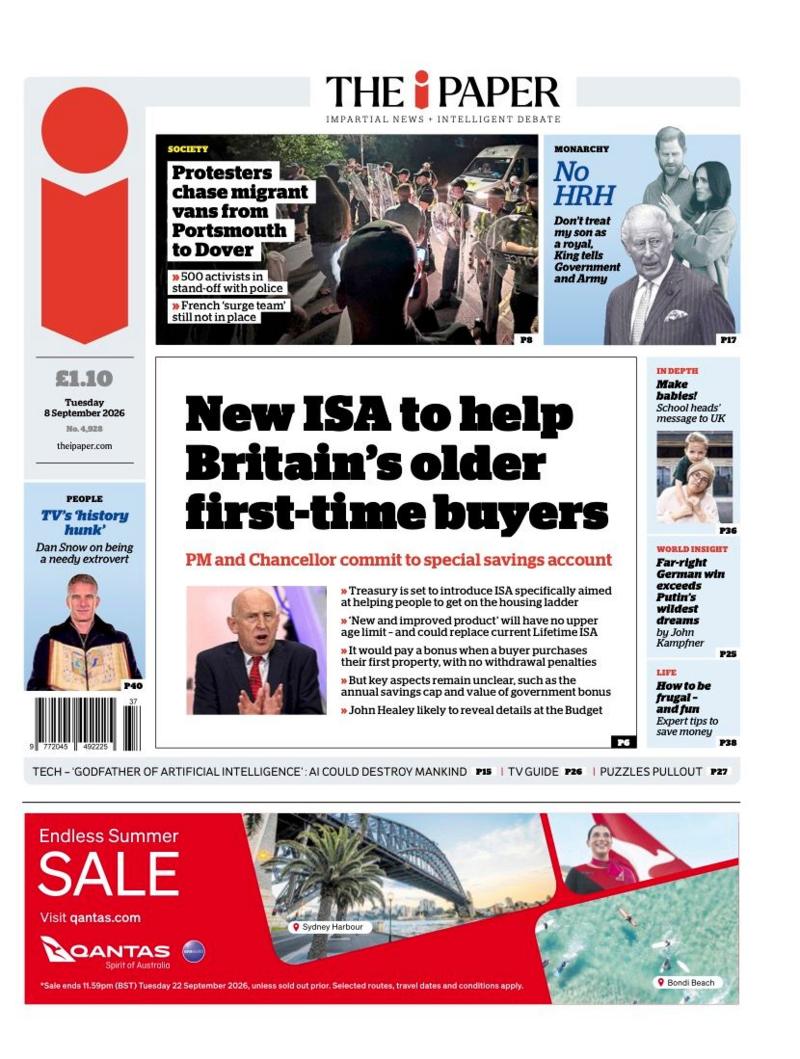"New ISA to help Britain's older first-time buyers" reads the headline on the front page of The i Paper.