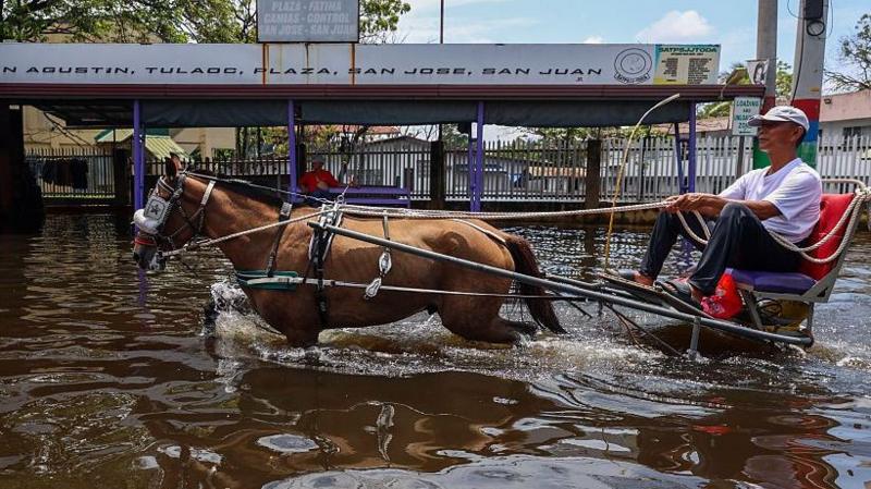 A man drives a horse and cart through high flood waters in Manila in the Philippines in August, where El Niño is expected to have a major influence on storms