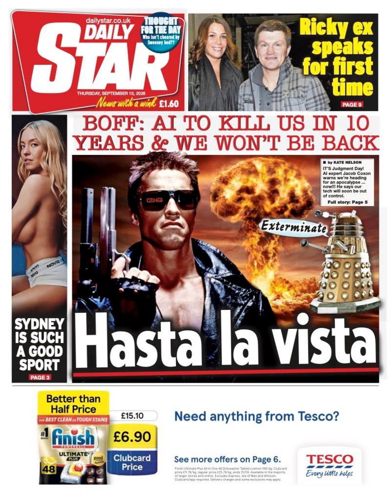 The front page headline of the Daily Star reads: "Hasta la vista."