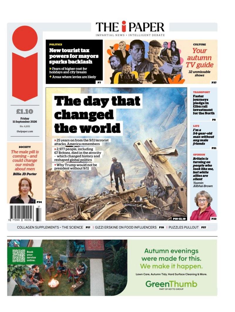 The headline on the front page of the i Paper reads: “The day that changed the world”.