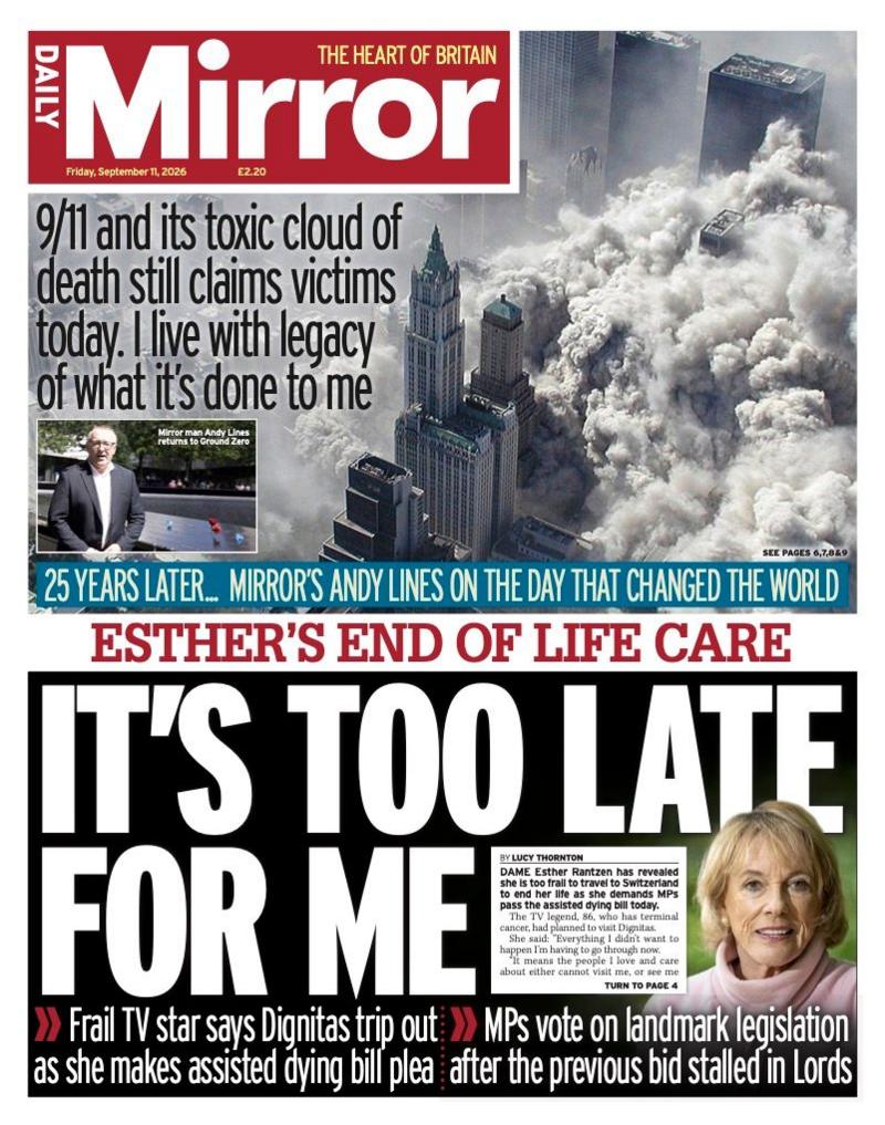 The headline on the front page of the Daily Mirror reads: “It's too late for me”.