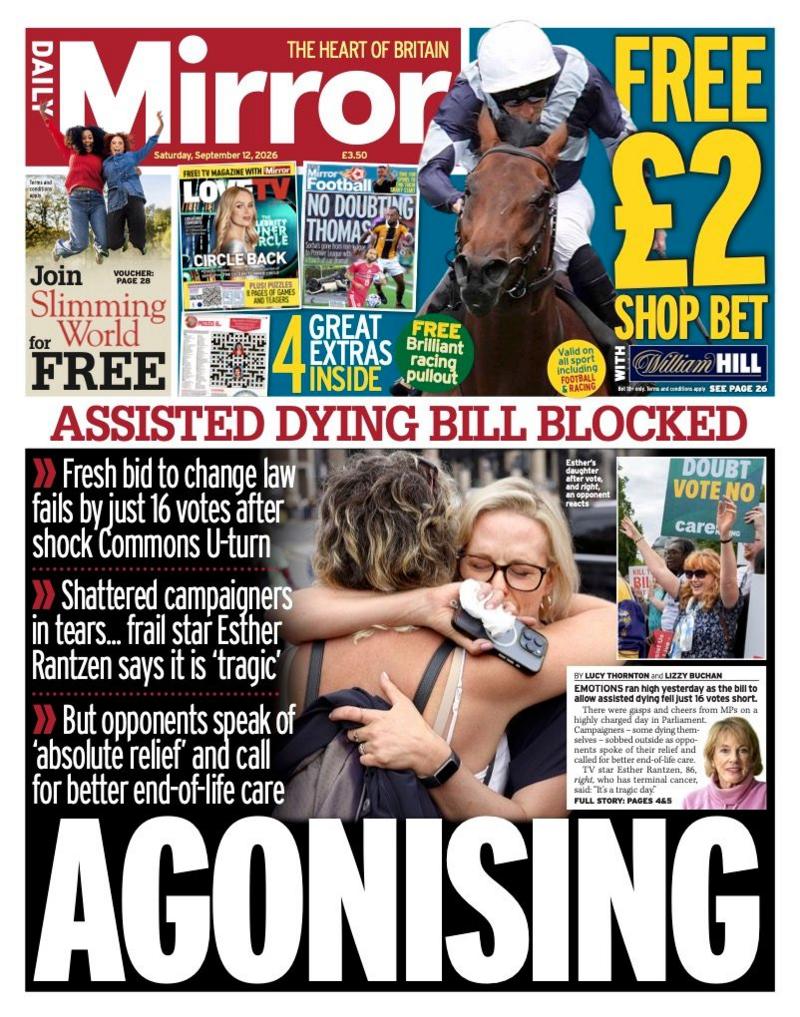 The headline on the front page of the Mirror reads: “Agonising”