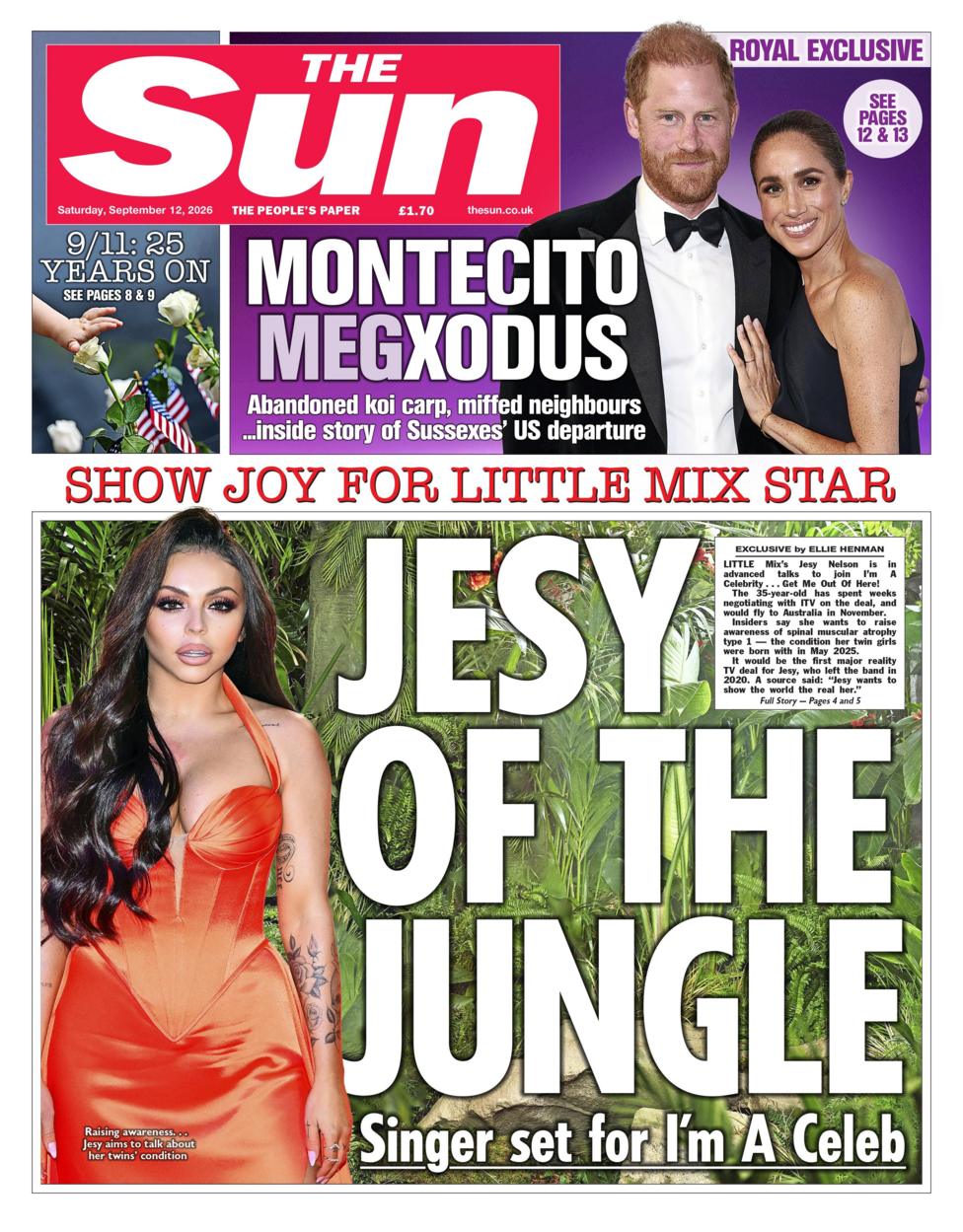 The headline on the front page of the Sun reads: “Jesy of the jungle”.