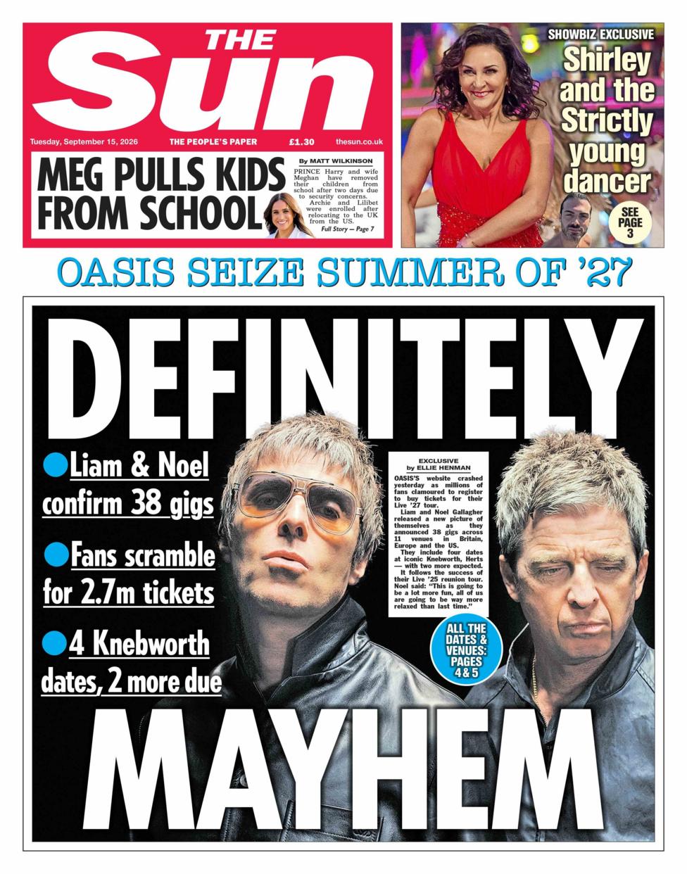 The headline on the front page of the Sun reads: 'Definitely Mayhem.'