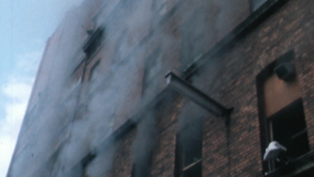 Smoke rising outside the Belfast Telegraph offices near Royal Avenue in Belfast in September 1976.