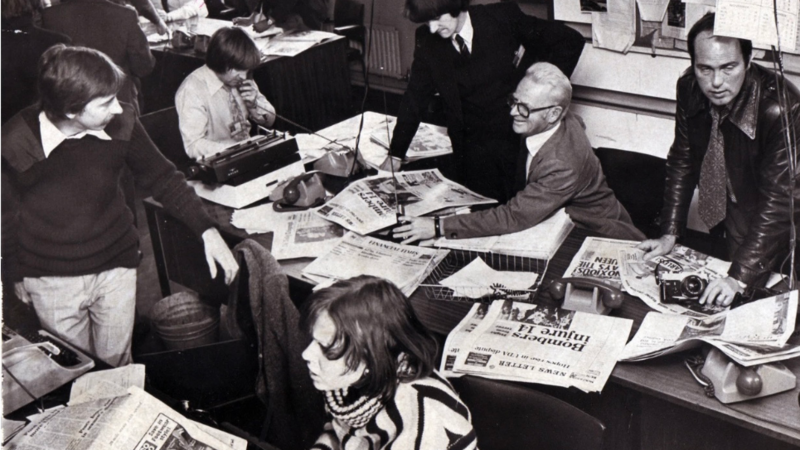 Journalists in the Belfast Telegraph newsroom in September 1976